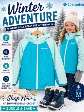 Columbia Girls Winter Jacket Coat Mint Aqua Omni-Heat Size S 7/8